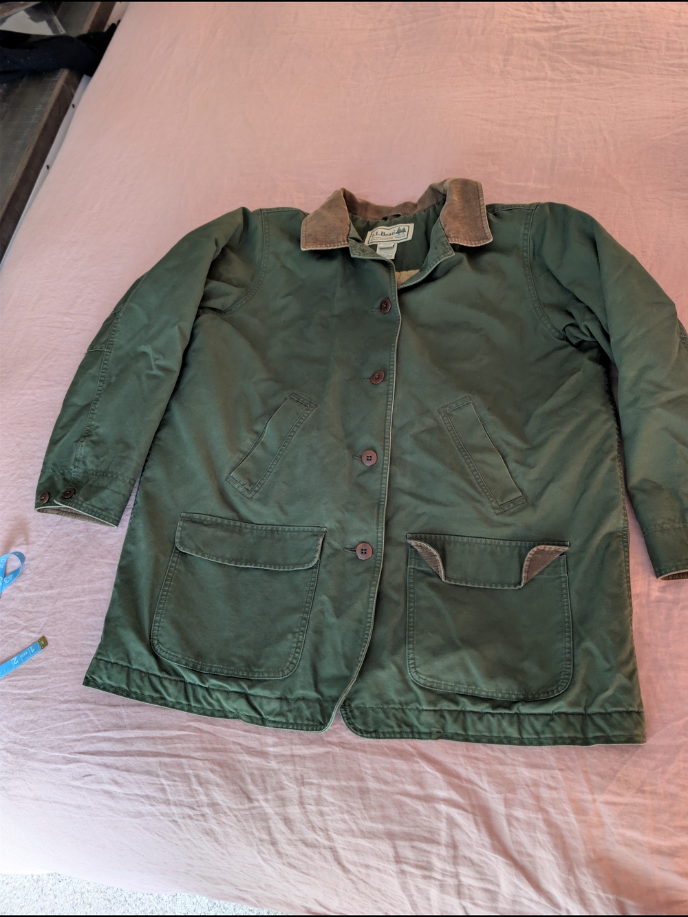 L.L. Bean Vintage Thinsulate Barn Coat Green Corduroy Collar Plus Size 1X - Picture 5 of 10